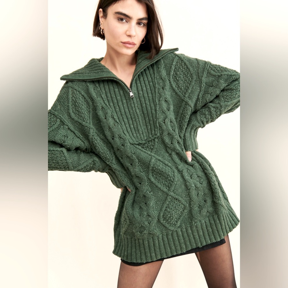 Cozy Green Cable Knit Sweater